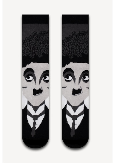 Bidigago Charlie Chaplin Desenli Unisex Çorap Siyah