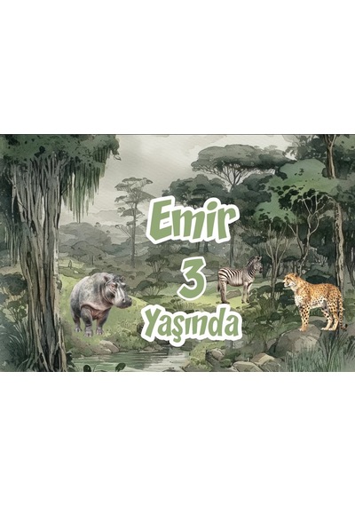 Safari Zebra Ve Leopar Temalı Doğum Günü Afişi 50x70 Cm