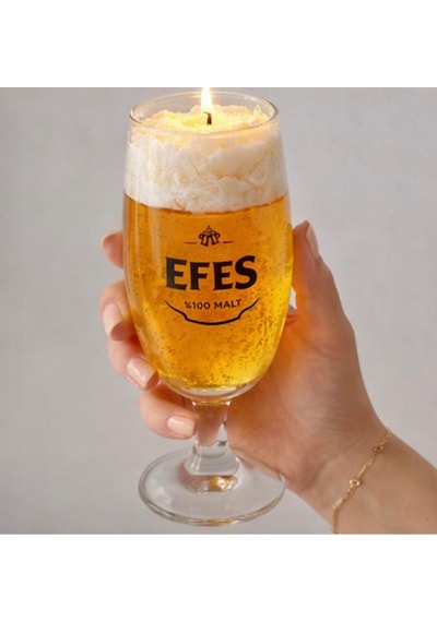 El Yapımı Doğal Soya Mum-bira Görünümlü-dekoratif- Ev Dekorasyon-hediyelik Sarı - Beyaz