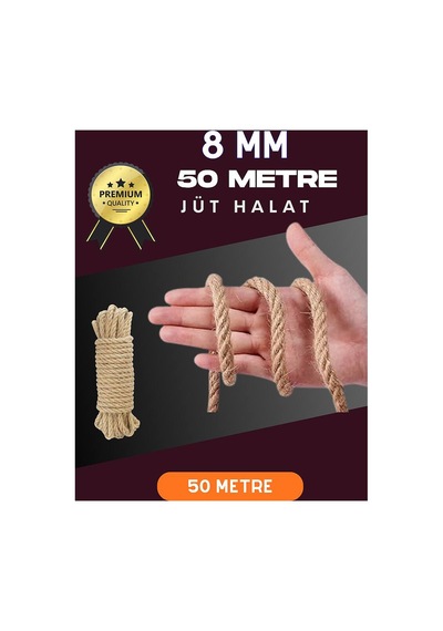 8 Mm 50 Metre Jüt Halat Dekoratif Hasır İp Urgan Süs Evimdeyokyok