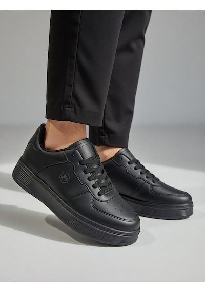 Nstil Unisex Spor Ayakkabı Rahat Yumuşak Taban Kaymaz Günlük Bağcıklı Sneaker 408 Siyah