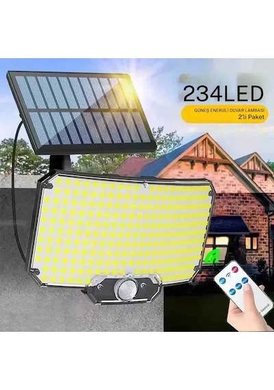 Techtic Güneş Enerjili Solar Lamba 234led Hareket Sensörlü Kumandalı Su Geçirmez Duvar Lambası Siyah