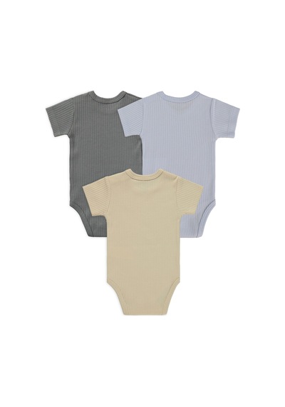 Minidamla Baby Minidamla Kısa Kol Basic 3'lü Set 1-18 Ay Çıtçıtlı Badi - Mavi