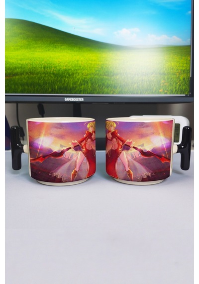 Fate Anime Baskılı Seramik Lüks Kupa 1 Adet T Şeklinde Özel Siyah Kulp Dalga Kulp V3t Çok Renkli