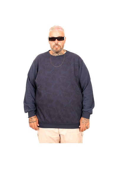 Mode Xl Battal Beden Selanik Bis Yaka Sweat U25819 İndigo
