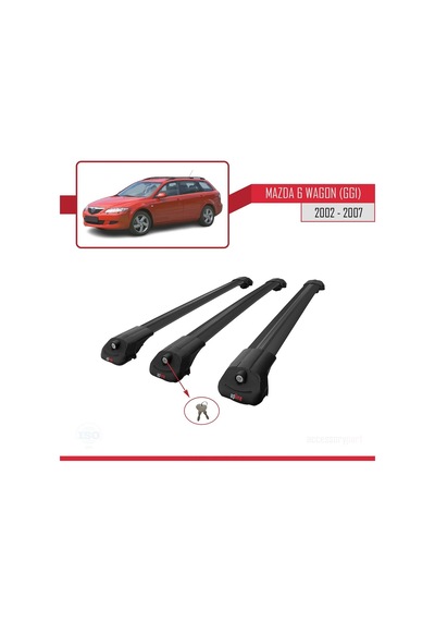 Mazda 6 Gg1 2002-2007 Arası İle Uyumlu Ace-1 Ara Atkı Tavan Barı Siyah 3 Adet Bar