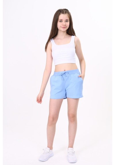Toontoy Kız Çocuk Beli Lastikli Cepli Basic Şort Mavi