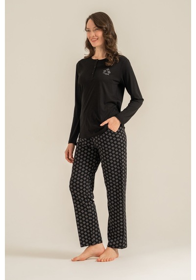 Pierre Cardin Kadın Siyah Uzun Kol Pijama Takım Pc9289-s-v1 Pc9289-s-v1