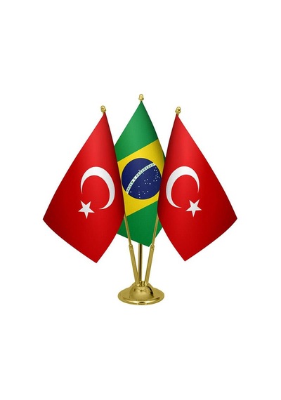 Masa Üstü Brezilya Bayrağı Türk Bayrağı Üçlü Pirinç Direk Masa Ba