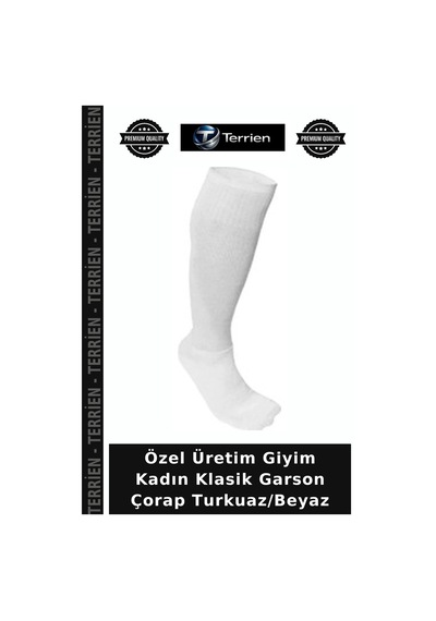 Terrien Özel Üretim Giyim Kadın Klasik Garson Çorap Turkuaz/beyaz