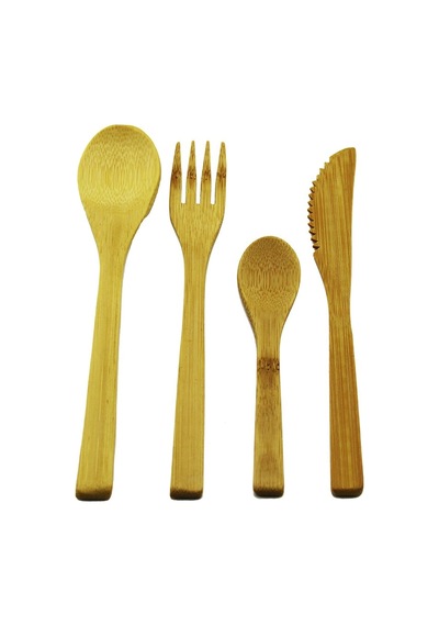 4pcs Ahşap Bambu Mutfak Seti 2 Kaşık - Çatal - Bıçak 5468 Çok Renkli