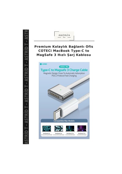 Premium Kolaylık Bağlantı Ofis Coteci Apple MacBook Uyumlu Type-c To Magsafe 3 Hızlı Şarj Kablosu