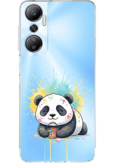 Infinix Hot 20 İle Uyumlu Splash Panda Tasarımlı Şeffaf Silikon Kılıf Şeffaf