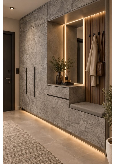 Deconitte Kendinden Yapışkanlı Bej Gri Beton Desenli Pvc Folyo Mobilya Dolap Masa Tezgah Kaplama 60x100cm