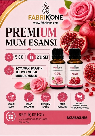 Premium Mum Esansı 5 Cc 2'li Set - Gül, Nar - Soya Wax, Parafin, Jel Wax Ve Bal Mumu Uyumlu Bkfab2glnr5 Karışık