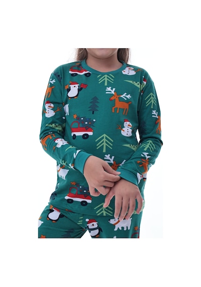 Çocuk Kış Noel Yıllbaşı Desenli Pamuklu Pijama Takımı Unisex Rahat, Sıcak Ve Eğlenceli Ev Giyim Çok Renkli
