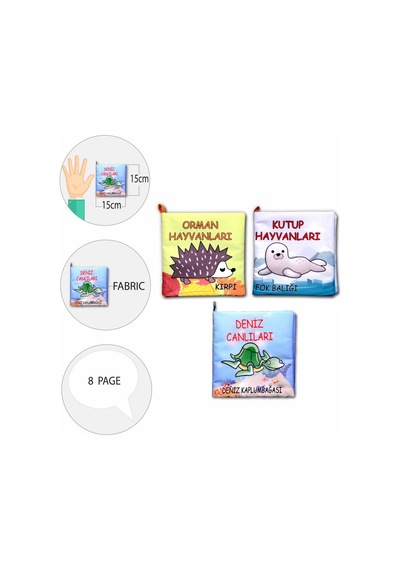 3 Kitap Tox Orman Deniz ve Kutup Hayvanları Kumaş Sessiz Kitap