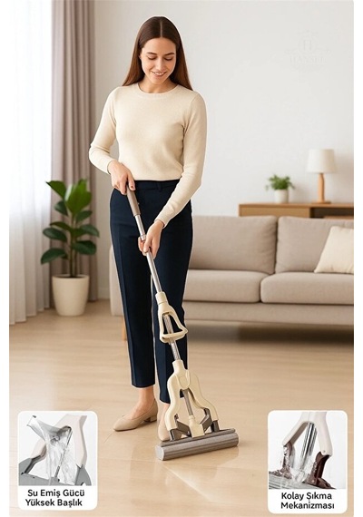 Kelebek Sıkma Mekanizmalı Mikrofiber Mop Sünger Sıkmalı Mop