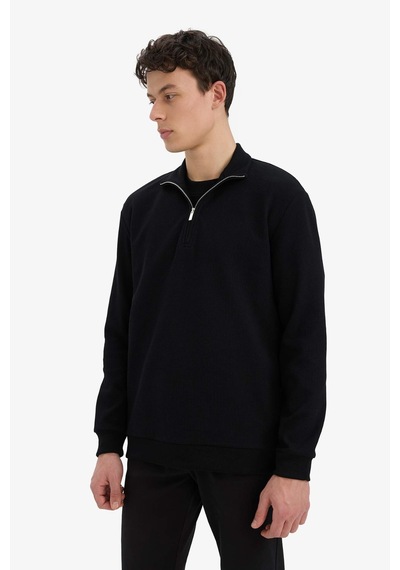 DeFacto Comfort Fit Dik Yaka Dokulu Yarım Fermuarlı Waffle Sweatshirt D7543AX25SPBK81 DeFacto Comfort Fit Dik Yaka Dokulu Yarım Fermuarlı Waffle Sweatshirt D7543AX25SPBK81