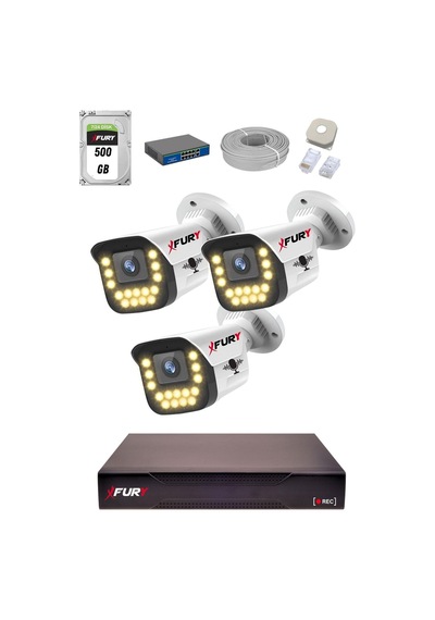 Fury 15 Warm Led Ip Güvenlik Kamera Seti 3 Kameralı Sesli 4mp Gece Renkli Su Geçirmez 1403s 500gb