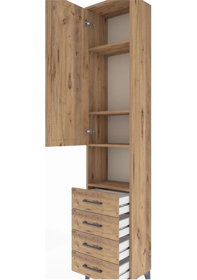 Arges Dolap 4 Raflı 4 Çekmeceli Tek Kapaklı 44x30x221 Çam-çam Atlas Çam