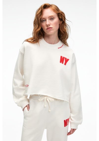 Grımelange DELYRA Kadın Bisiklet Yaka Rahat Kesim Nakış Detaylı Ekru Sweatshirt