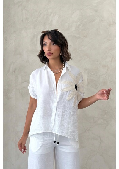 Verymoda Çiçek Detaylı Gömlek D2890 Krem