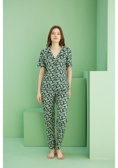 Siyah İnci Bürümcük Krınkıl Kumaş Örme Düğmeli Pijama Takım25118563 Çok Renkli