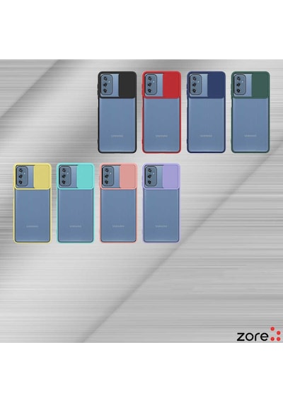Noktaks - Samsung Galaxy Uyumlu M52 - Kılıf Slayt Sürgülü Arkası Buzlu Lensi Kapak - Siyah