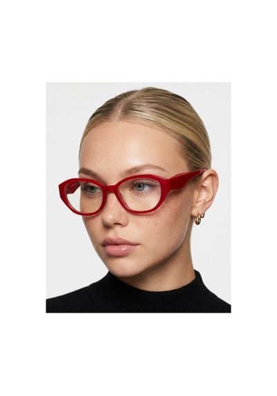 Stella Kırmızı Red Geometrik Cat Eye Kalın Saplı Mavi Işık Koruyucu Gözlük