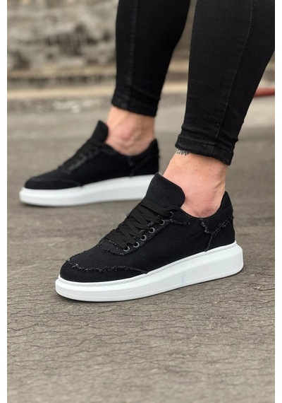 Mevese Oxed Erkek Günlük Bağcıklı Kot Kumaş Spor Sneaker Ayakkabı - Siyah