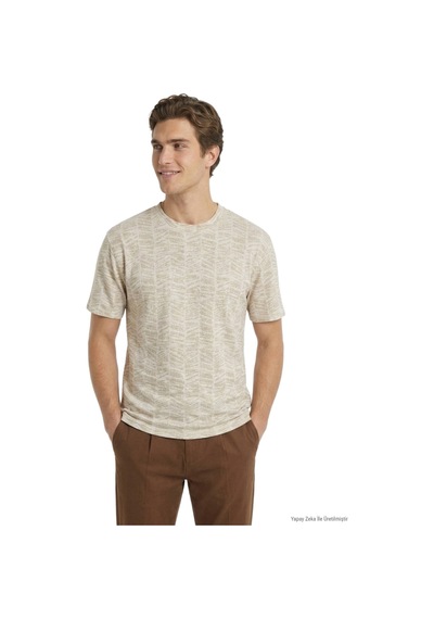 Kip Safran Baskılı Pamuk Karışımlı T-shirt