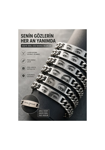 Kişiye Özel Göz Portre Çelik Bileklik Hediyelik Anlamlı Hediye Gümüş