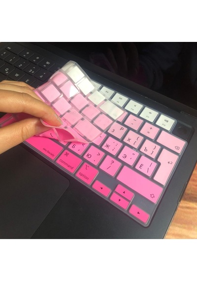 Rusça Klavye Koruyucu Uk Apple Uyumlu MacBook Air-pro Kılıf M1-m2-m3-m4 2021-2024 Yılı Touchıd'li İle Gradient Pembe