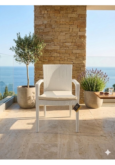 Novussi Paris Rattan Koltuk Minderli 4'lü Paket Beyaz