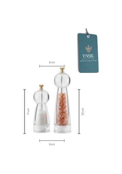 Chacha Home Luxury Purex Akrilik Tuz Ve Karabiber Değirmeni Baharat Öğütücü Şeffaf Lüx Gold Detaylı Büyük+küçük Boy
