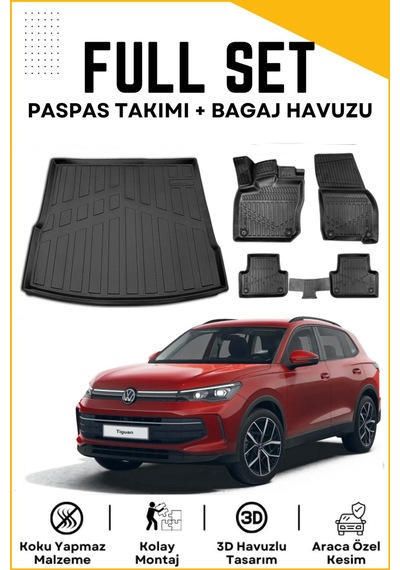 Volkswagen Tiguan 2024-2025 Model Üst Birebir Uyumlu Bagaj Havuzu+paspas Seti