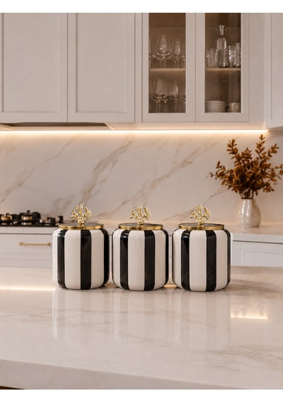Kahve Köşesi - 1.4 L Siyah Dik Çizgi Baharatlık Gold