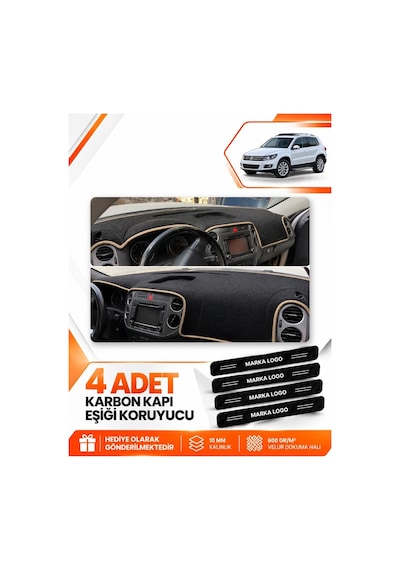 Volkswagen Tiguan 2007-2015 Uyumlu Ön Örtüsü Torpido Koruma Kılıfı Halısı - Siyah Bej