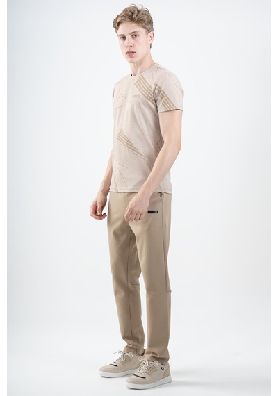 Maraton Sportswear Regular Erkek Bisiklet Yaka Kısa Kol Basic Açık Vizon T-Shirt 21580-Açık Vizon