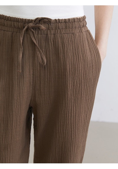 Lcwaıkıkı Classic Kahverengi Beli Lastikli Havuç Kesim Kadın Müslin Pantolon