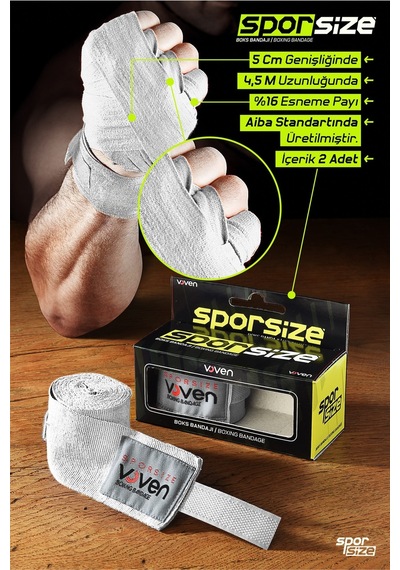 Voven Boxing Muay Thai Bandage Kırmızı Boks Bandajı Muay Thai Bandajı El Sargısı Pembe 4,5 Metre Beyaz
