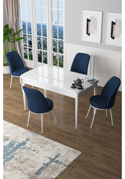 Canisa Concept Zen Serisi 80x132 Mdf Açılabilir Beyaz Masa Takımı Ve 4 Lacivert Sandalye Masa Beyaz Sandalyeler Lajivert Canisa Concept Zen Serisi 80x132 Mdf Açılabilir Beyaz Masa Takımı Ve 4 Lacivert Sandalye Masa Beyaz Sandalyeler Lajivert