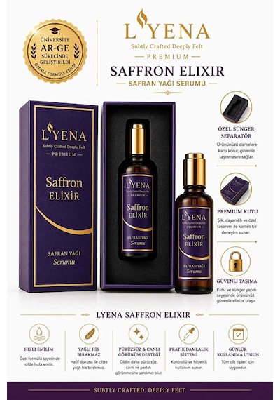 Lyena Premium Saffron Elixir Safran Yağı Cilt Bakım Serumu 50 Ml Canlı Ve Parlak Görünüm Destekleyici Serum