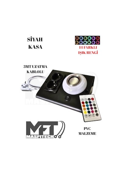 Masfitech Tezgah Altı Bluetooth Müzik Çalar Priz Uzatma Kablolu Siyah