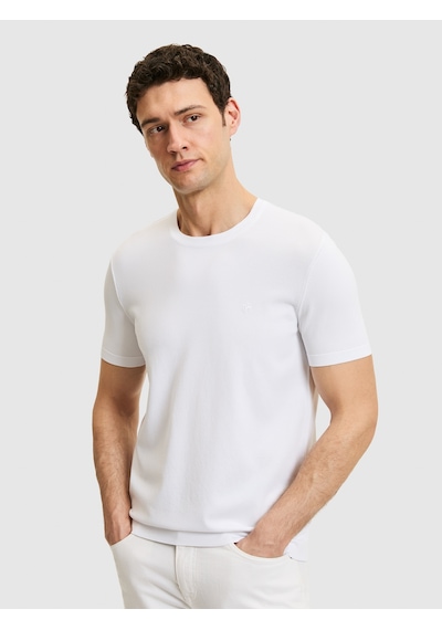 Beyaz Slim Fit Bisiklet Yaka Triko T-shirt
