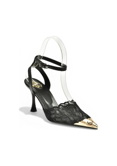 Fox Shoes Y752082806 Siyah Dantel İnce Topuklu Kadın Ayakkabı