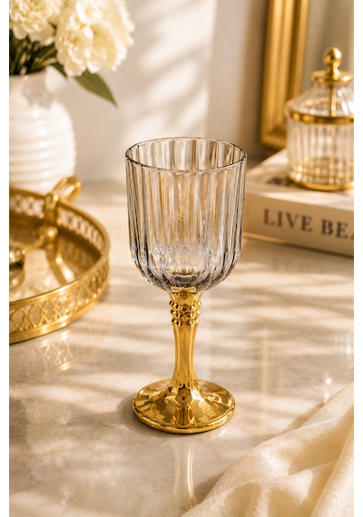 6 Lı Gold Kaplama Cam Kahve Yanı Su Bardağı Sunum Bardak 75ml