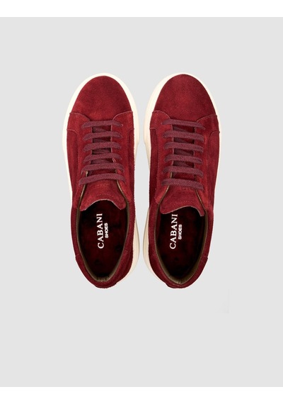 %100 Hakiki Süet Bordo Kürk Astarlı Bağcıklı Sneaker Ayakkabı Bordo