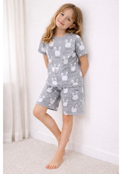 Beka Kids Kız Çocuk Kısa Kollu Ve Şortlu Bisiklet Yaka Rahat Desenli Pijama Takımı Alt-üst Takım Gri Beka Kids Kız Çocuk Kısa Kollu Ve Şortlu Bisiklet Yaka Rahat Desenli Pijama Takımı Alt-üst Takım Gri